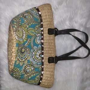 Vera Bradley Blue and Green Paisley Woven Tote